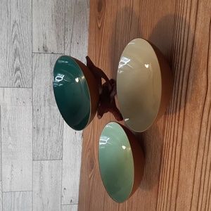 West Elm small bowls (3) with small wood stand